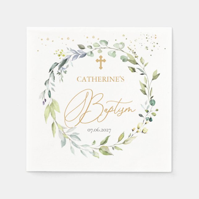 Eukalyptus Herbal Cross Baby Taufe Napkins Serviette (Vorderseite)
