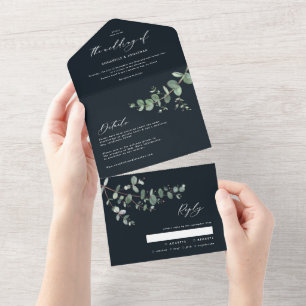 Eukalyptus-Hochzeit, botanisch-schwarz laden + uAw All In One Einladung