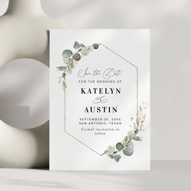 Eukalyptus-Hochzeit in Aquarellfarben speichern Si Save The Date (Von Creator hochgeladen)