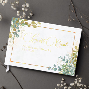 Eukalyptus-Hochzeit in Grün und Gold Gästebuch