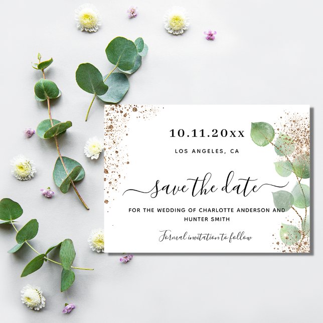 Eukalyptus-Hochzeitgold Save the Date (Von Creator hochgeladen)