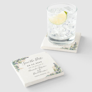 Eukalyptus-Hochzeitgrün Save the Date Steinuntersetzer