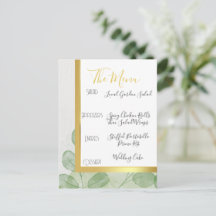 Eukalyptus-Hochzeitmenü für Grüne und Gold