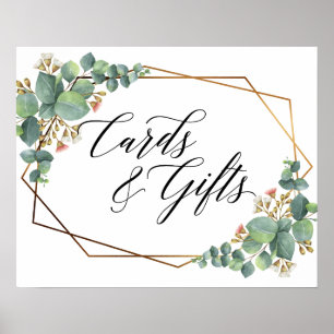 Eukalyptus-Hochzeitskarten für Gold-Rahmen und Ges Poster