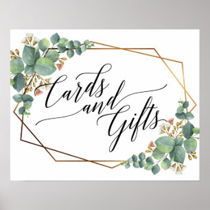 Eukalyptus-Hochzeitskarten für Gold-Rahmen und Ges Poster