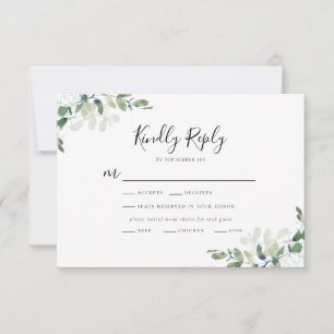 Eukalyptus-Hochzeitsmenü-Auswahl-RSVP-Karte RSVP Karte