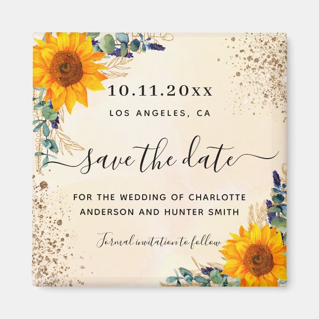Eukalyptus-Hochzeitssonnenblume Save the Date Magnet (Vorne)