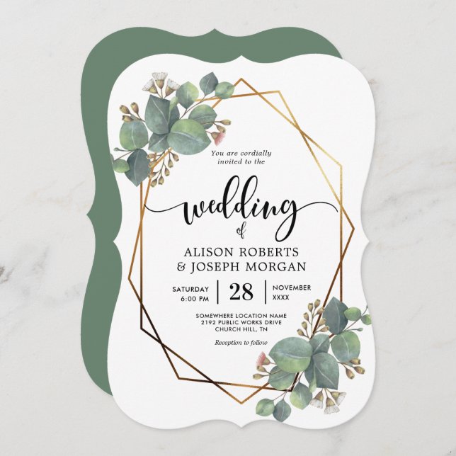 Eukalyptus-Hochzeitsszenario Einladung (Vorne/Hinten)