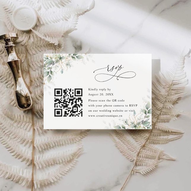 Eukalyptus Hochzeitswebsite QR-Code RSVP Karte (Von Creator hochgeladen)