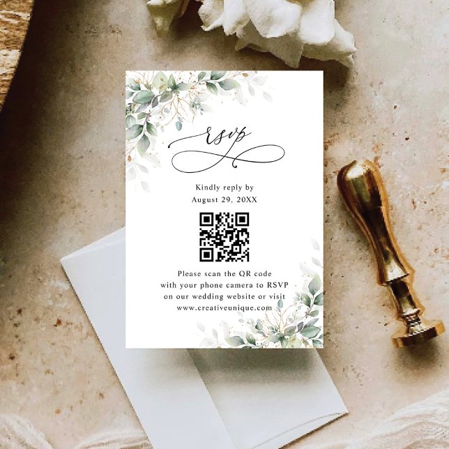 Eukalyptus Hochzeitswebsite QR-Code RSVP Karte (Von Creator hochgeladen)