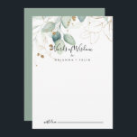 Eukalyptus-Hochzeitwörter Hinweiskarte<br><div class="desc">Diese goldene Eukalyptus-Hochzeitsworte der Weisheitsratenkarte ist perfekt für eine rustikale Hochzeit. Dieses künstlerische Design mit handgezeichnet Aquarellgold und grünem Blattwerk inspiriere natürliche Schönheit. Diese Karten sind ideal für Hochzeiten, Brautparty, Babydusche, Graduiertenfest u.v.m. Personalisieren Sie die Karten mit den Namen der Braut und Bräutigam, den Eltern, die Sie werden oder Absolvent....</div>