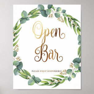 Eukalyptus-Hochzeitzeichen für offene Bar Poster