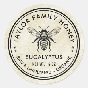Eukalyptus-Honigetikett mit vintage Honigbiene Runder Aufkleber
