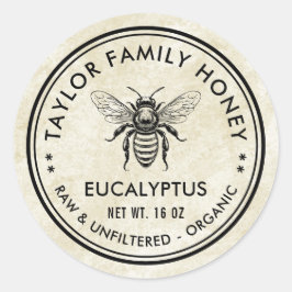 Eukalyptus-Honigetikett mit Vintager Honigbiene Runder Aufkleber