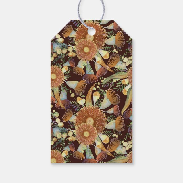 Eukalyptus im Herbst und Wattmuster Geschenkanhänger (Vorderseite)