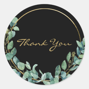 Eukalyptus in Aquarellfarben auf Goldkranz Vielen Runder Aufkleber