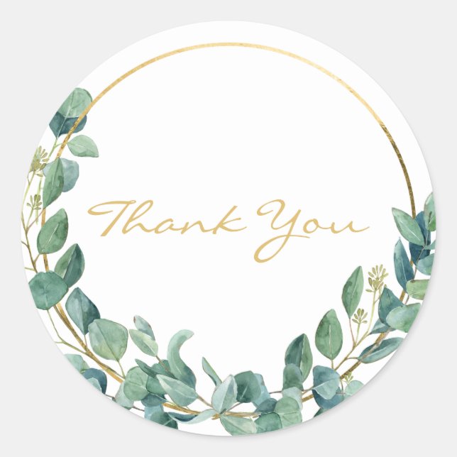 Eukalyptus in Aquarellfarben auf Goldkranz Vielen  Runder Aufkleber (Vorderseite)