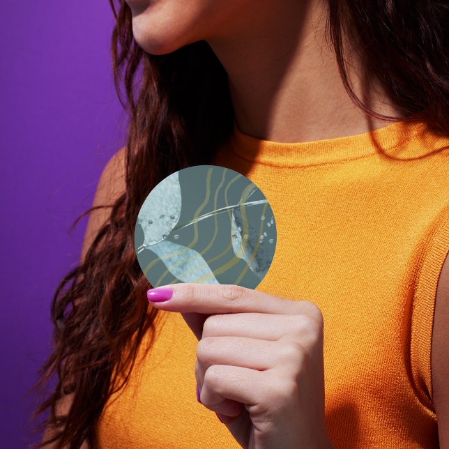 Eukalyptus in Aquarellfarben, Goldwaden | Moderne  Runder Aufkleber (Von Creator hochgeladen)