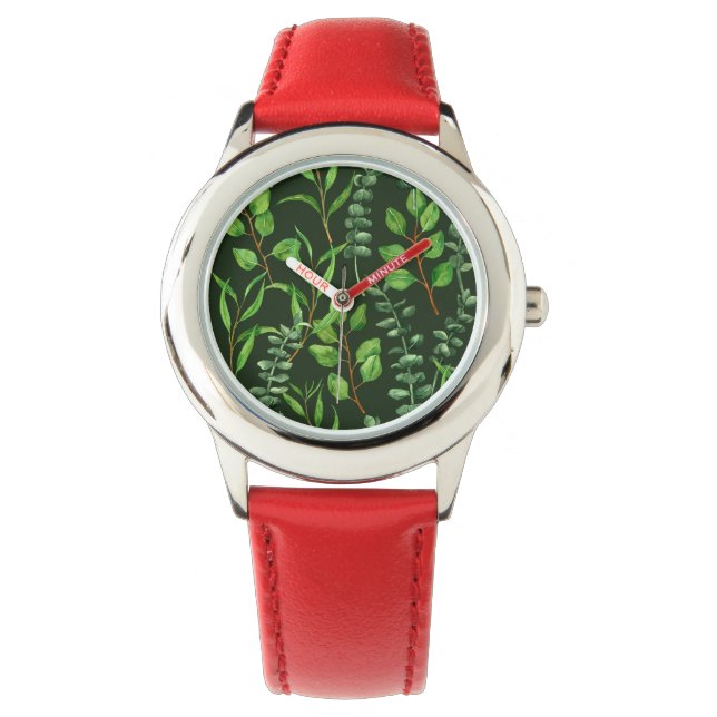 Eukalyptus in dunkelgrün armbanduhr (Vorderseite)