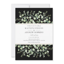 Eukalyptus in einer Schwarzen Hochzeit Einladung