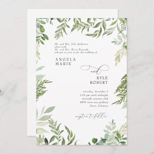 Eukalyptus in moderner Wasserfarbe - beide Sets de Einladung (Vorne/Hinten)