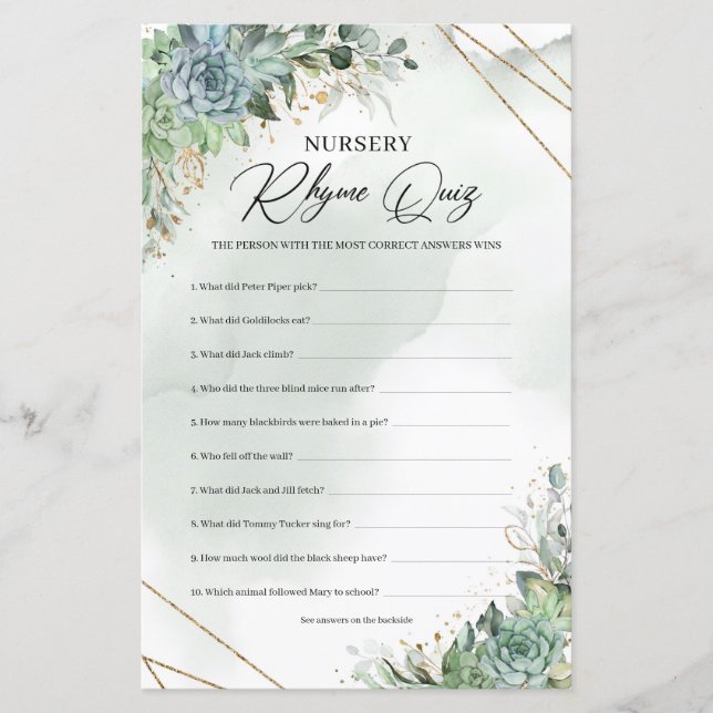 Eukalyptus-Kinderzimmer Rhyme Quiz (Vorderseite)