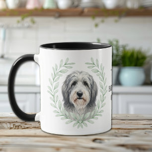 Eukalyptus-Kranz Bart Collie Hund Monogramm Tasse