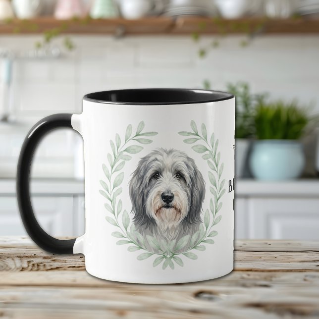 Eukalyptus-Kranz Bart Collie Hund Monogramm Tasse (Von Creator hochgeladen)