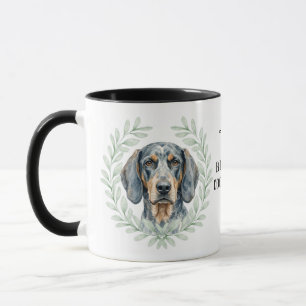 Eukalyptus-Kranz-Bluetick-Coonhound-Monogramm Tasse