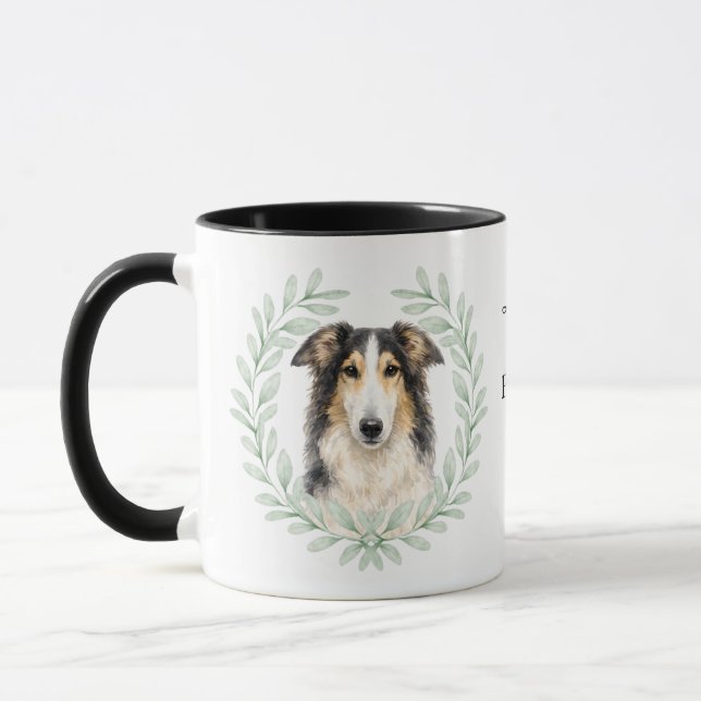 Eukalyptus-Kranz Borzoi-Hund-Monogramm Tasse (Links)