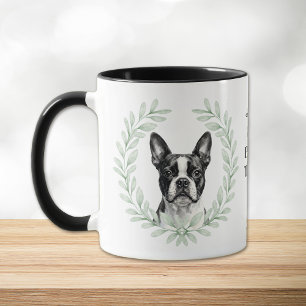Eukalyptus Kranz Boston Terrier Hund Monogramm Tasse