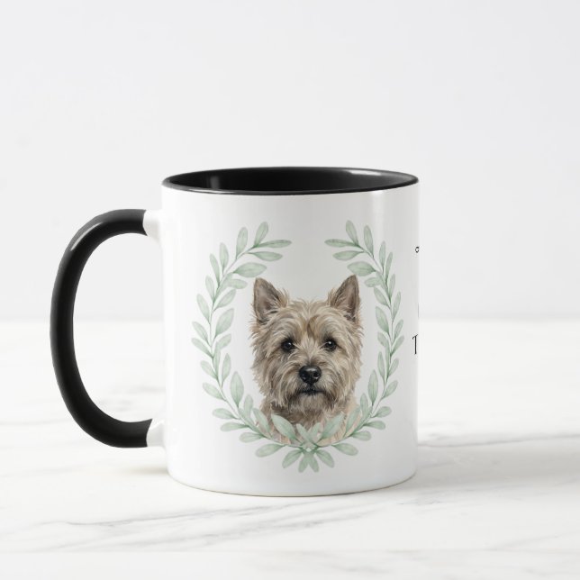 Eukalyptus-Kranz Cairn Terrier Hund Monogramm Tasse (Links)