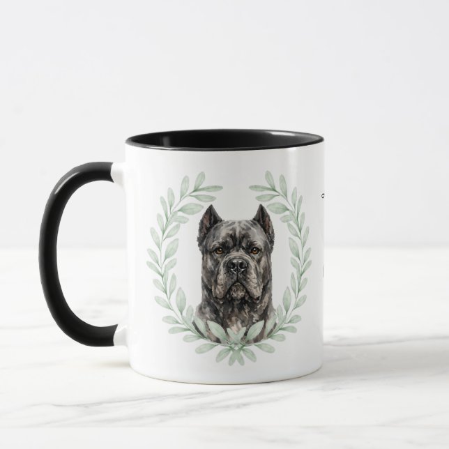 Eukalyptus-Kranz-Cane-Corso-Hund-Monogramm Tasse (Links)