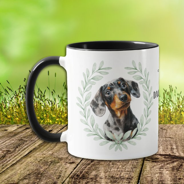 Eukalyptus-Kranz-Dachshund-Hund-Monogramm Tasse (Von Creator hochgeladen)