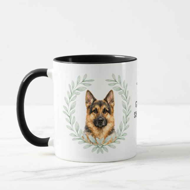 Eukalyptus-Kranz Deutscher Schäferhund Monogramm Tasse (Links)