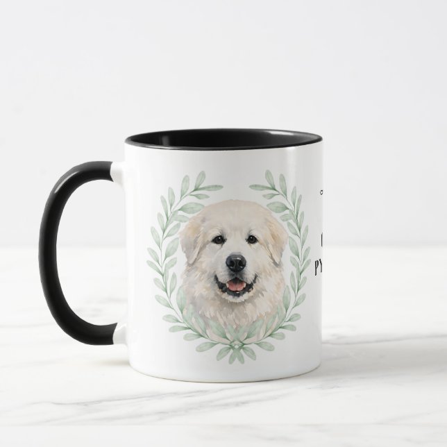 Eukalyptus-Kranz Great Pyrenees Hund Monogramm Tasse (Links)