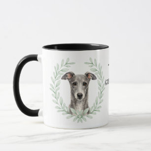 Eukalyptus-Kranz-Greyhound-Hund-Monogramm Tasse
