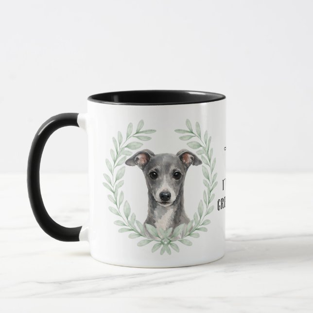 Eukalyptus-Kranz Italian Greyhound Monogramm Tasse (Links)