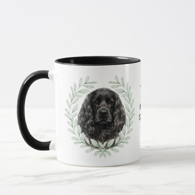 Eukalyptus-Kranz-Schwarzer-Cocker-Spaniel-Monogram Tasse (Links)
