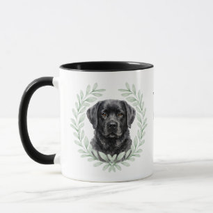 Eukalyptus-Kranz schwarzer Labradorhund-Monogramm Tasse