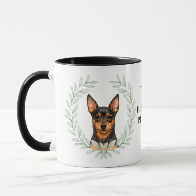 Eukalyptus-Kranz-Zwergpinscher-Monogramm Tasse (Links)
