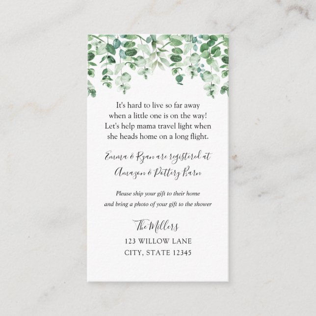 Eukalyptus Langstreckenbaby-Dusche Begleitkarte (Vorderseite)