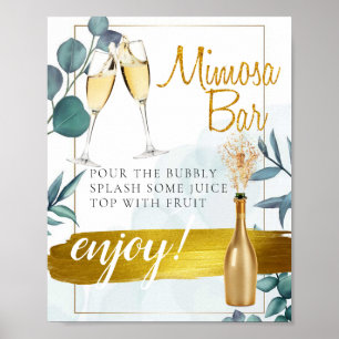 Eukalyptus-Laub-Hochzeitsbrunch-Mimosa-Bar-Schild Poster