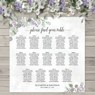 Eukalyptus-Lavendel-Hochzeitssitzplan für 14 Tisch Poster