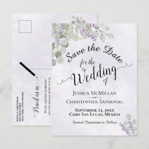 Eukalyptus & Lavendel Lila Hochzeit - Termin vorme Ankündigungspostkarte