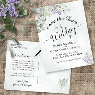 Eukalyptus & Lavender Boho Wedding Speichern Sie d Ankündigungspostkarte