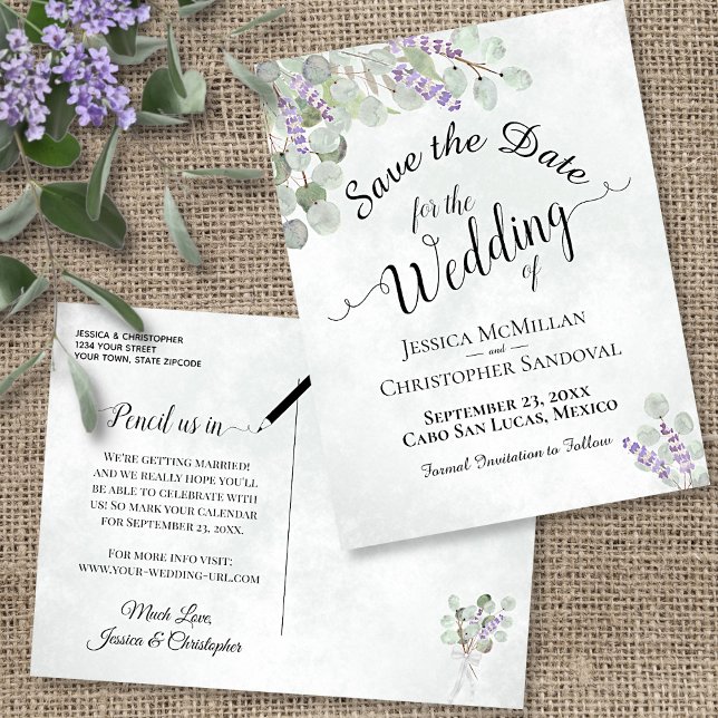 Eukalyptus & Lavender Boho Wedding Speichern Sie d Ankündigungspostkarte (Von Creator hochgeladen)