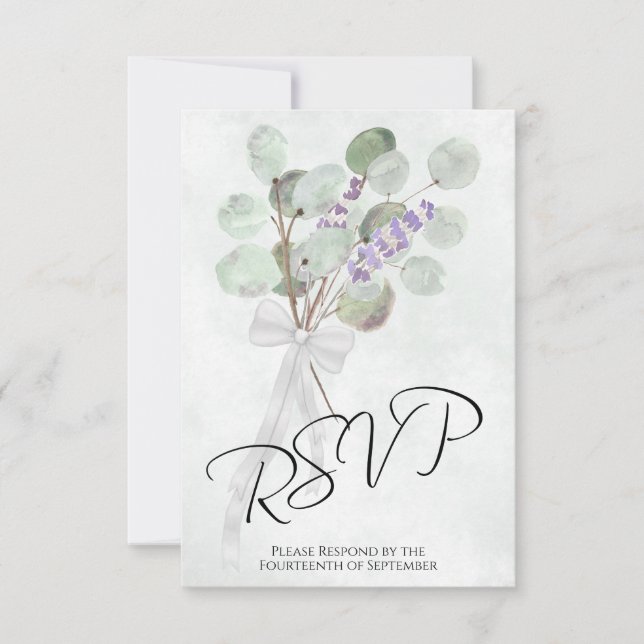 Eukalyptus & Lavender Bouquet Elegant Boho Wedding RSVP Karte (Vorderseite)
