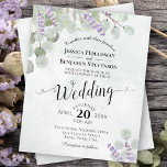 Eukalyptus & Lavender BUDGET Hochzeit Einladung<br><div class="desc">Diese preiswerten Hochzeitseinladungen sind rustikal und elegant gestaltet, mit handgemalten Aquarellfarben-Eukalyptus-Blätter und Lavatönen & Gartengrün auf einem blassgelben, aquamarinen Marmorboden, zu einem Preis, der die Bank nicht bricht. Die Schriftzeichen werden in laky Skriptkalligraphie gemacht. Auf der Rückseite befindet sich ein Eukalyptusbouquet und ein Lavendel mit weißem Bug. Eine schöne Art,...</div>