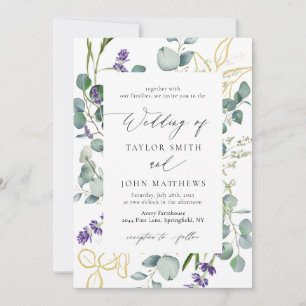 Eukalyptus Lavender Calligraphy Wedding Einladung